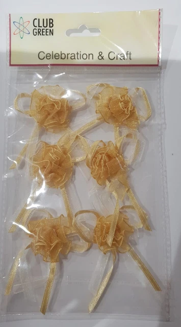 Gold selbstklebende Schleifen Organza Band Rosenschleife Basteln Gefälligkeit Dekoration x 6