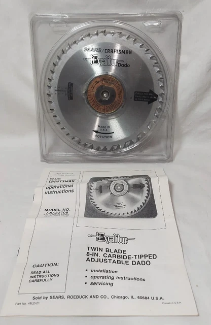 Sears Craftsman Excalibur Dado 720-32708 Twin Blade Carbide Tipped Adjustable 8" Sears Craftsman Excalibur Dado 720-32708 Twin Blade Carbide Tipped Adjustable 8"