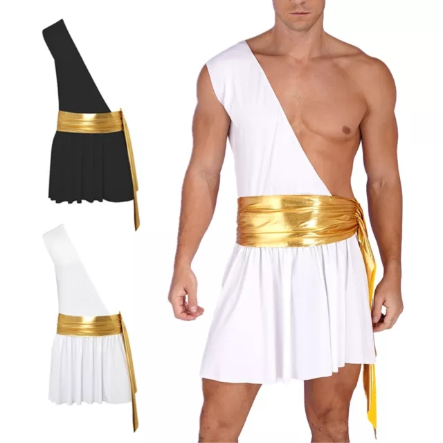 MENS ANCIENT GREEK Roman Knight Gods Toga Cosplay Costume One Shoulder ...