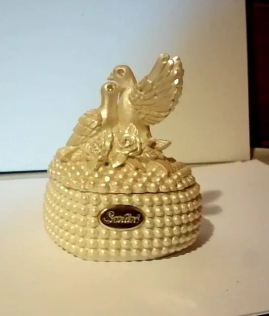 Santini China Trinket Box With Imitation Pearl Studding