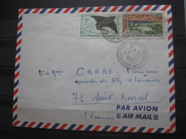 Timbres De La Cote Francaise Des Somalis N° 296 + 323  Sur Lettre