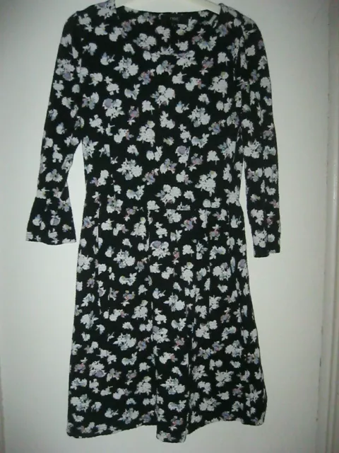 ABITO DA DONNA/RAGAZZA NEXT NERO/FIORELE MANICHE A 3/4 IN MATERIALE WAFFLE. Taglia 8. 