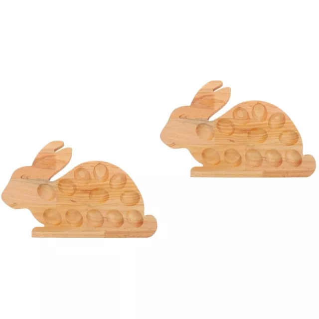 2 Tray Easter Deviled Platter Bunnies Decor Wood Color