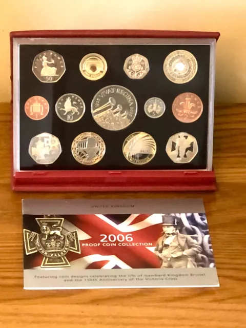 UK 2006 Cased 13 Coin Set Royal Mint Proof Coin Collection in Red Case With COA