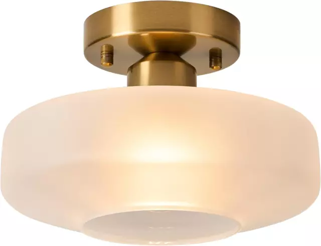 Flush Mount Light with Frosted Glass Shade, Brass Gold Finish Ceiling Light Fixt