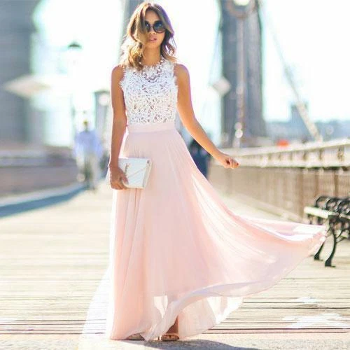 ROBE LONGUE Robe cocktail Dentelle et Rose poudrée Taille M