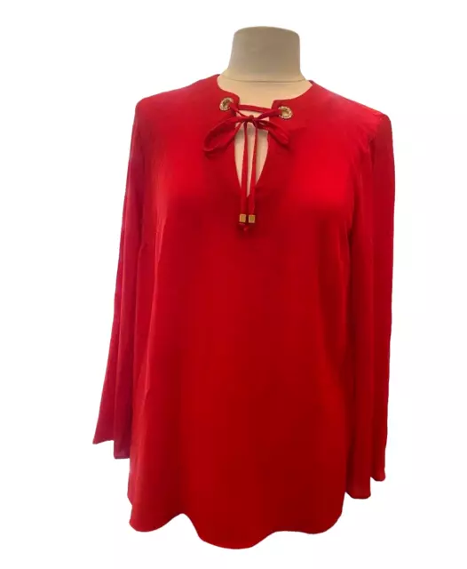 Michael Kors Womens Red Blouse Long Sleeved Grommet Tie Neck size Medium Top