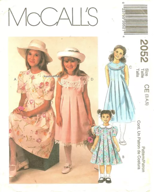 McCall's 2052 Children's and Girls' Dresses Size CE: 3,4,5 UNCUT FF