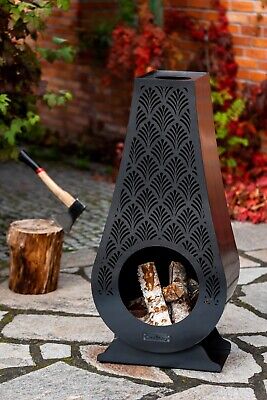 Estufa de jardín Ankara 108 cm terraza chimenea fuego exterior madera cesta horno
