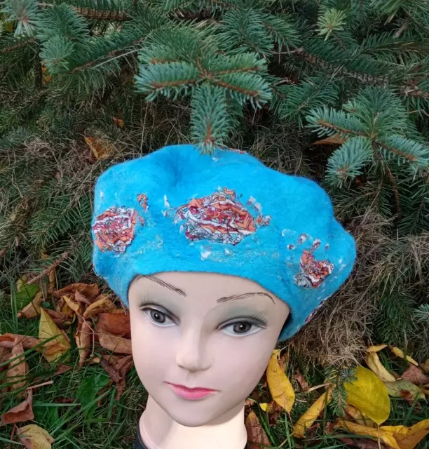 Original turquoise womens felted merino wool beret.christmas gift.felt...