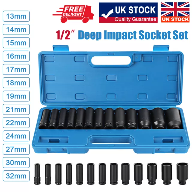 12 Point DEEP IMPACT Socket Set 1/2" Drive Long Reach Impact Sockets 13pc