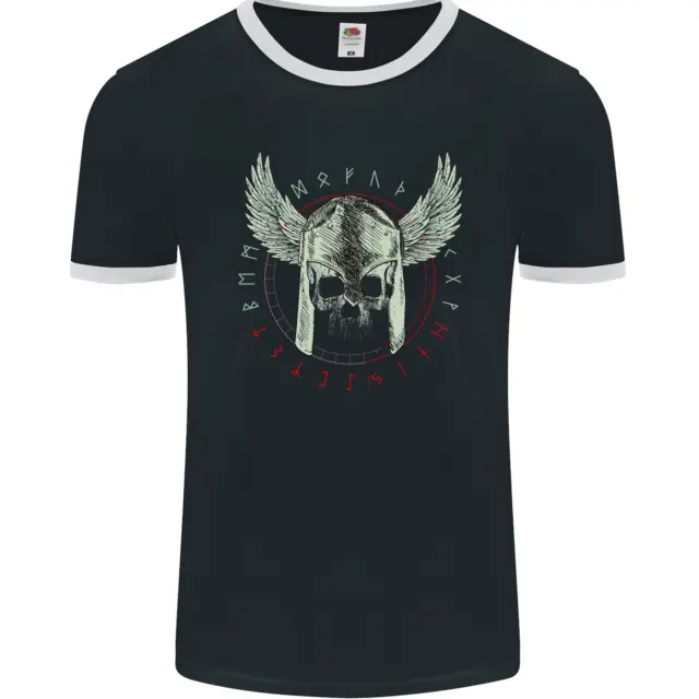 Casco Viking Skull Wings Runico Text Palestra Uomo Ringer T-shirt FotoL