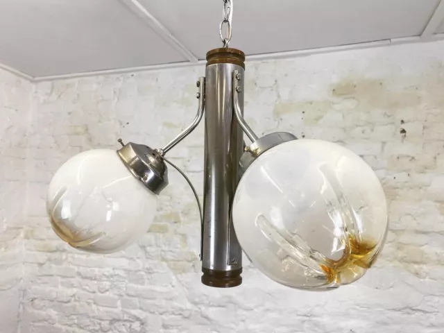 Mid Century Italian Mazzega Chrome And Murano Ceiling Light Spaceage Chandelier