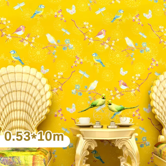 10M Retro Birds Wallpaper Roll Floral Wall Paper Sticker Living Room Decor  CN