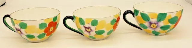 Set of 3 Vintage Hand Painted Meito China Vibrant Floral Teacups