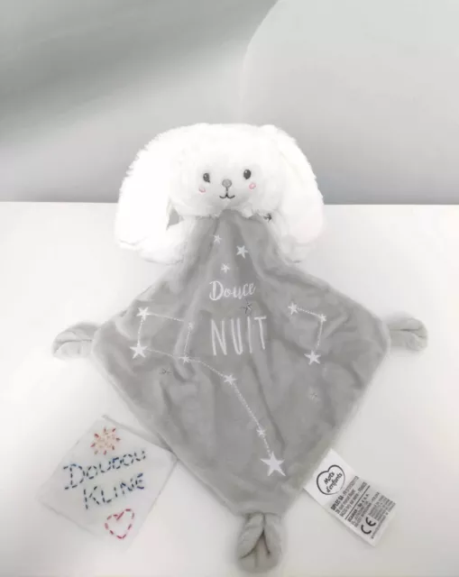 Doudou Plat/Mouchoir Ours Déguisé Lapin Blanc Gris Luminescent - Mots D'enfants