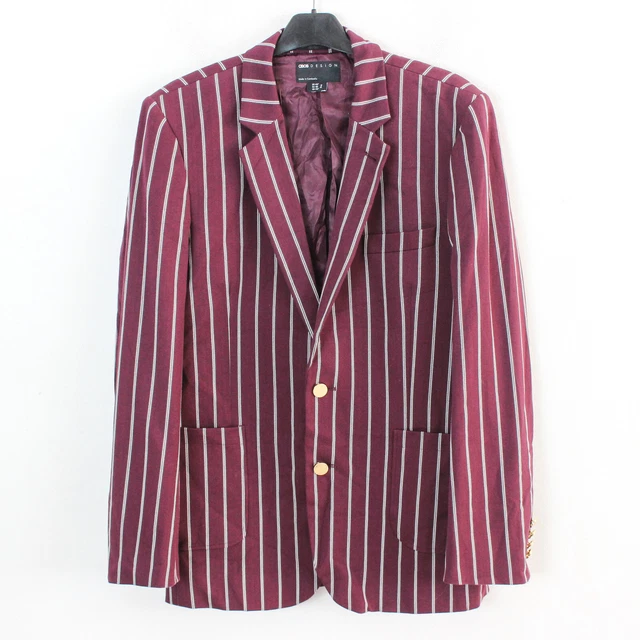 ASOS Men Blazer UK 40 US Cotton Jacket EU 50 Suit Burgundy Pinstriped Coat M ASOS Men Blazer UK 40 US Cotton Jacket EU 50 Suit Burgundy Pinstriped Coat M