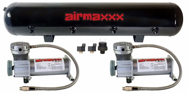 Pewter 400 Air Compressors Dual Pack & 5 Gallon Steel Air Tank 90 psi on 120 off