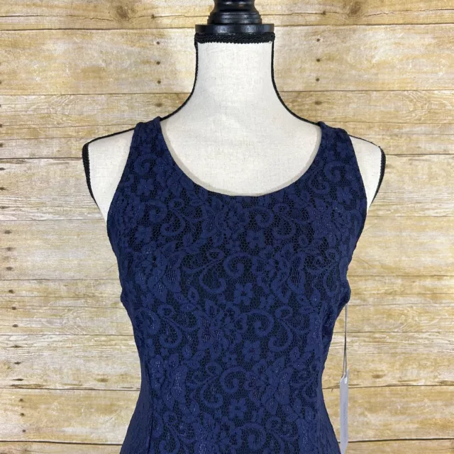 Jennifer Lopez Womens 2 Navy Blue Lace Sheath Dress Key Hole Back Sleeveless 2