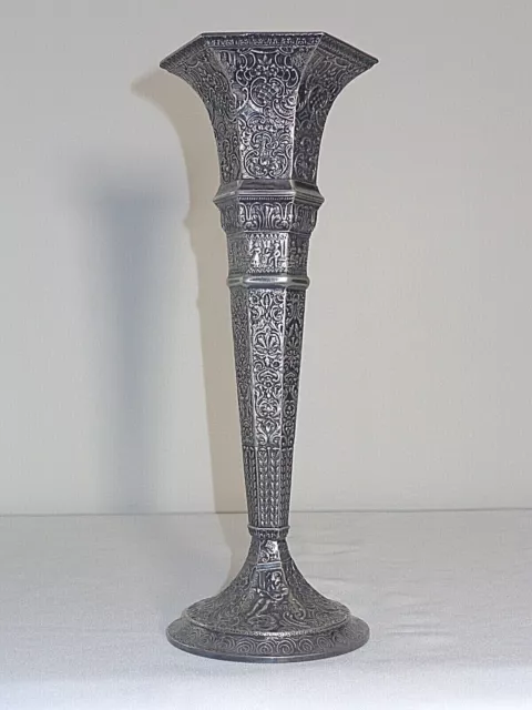 12" Antique Derby Silverplate Silver Plated Repousse Vase