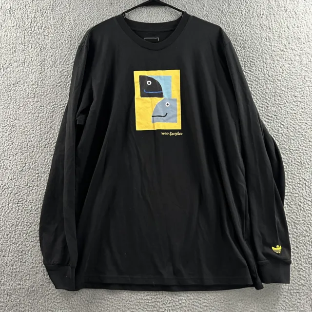 Adidas Mens Shirt Black XL Shmoofoil Painted Long Sleeve Tee Skateboarding Gonz