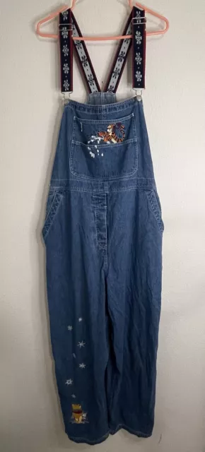 Vintage Disney Pooh Tigger Overalls XL Blue Jeans Denim Pants Bibs Snow Flakes Vintage Disney Pooh Tigger Overalls XL Blue Jeans Denim Pants Bibs Snow Flakes