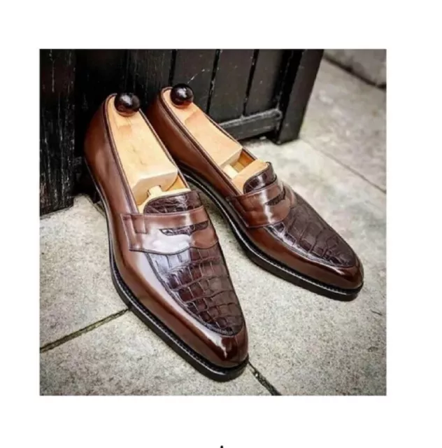 MENS HANDMADE TWO Tone Leather Dress Shoes Formal Casual Dress Shoes ...
