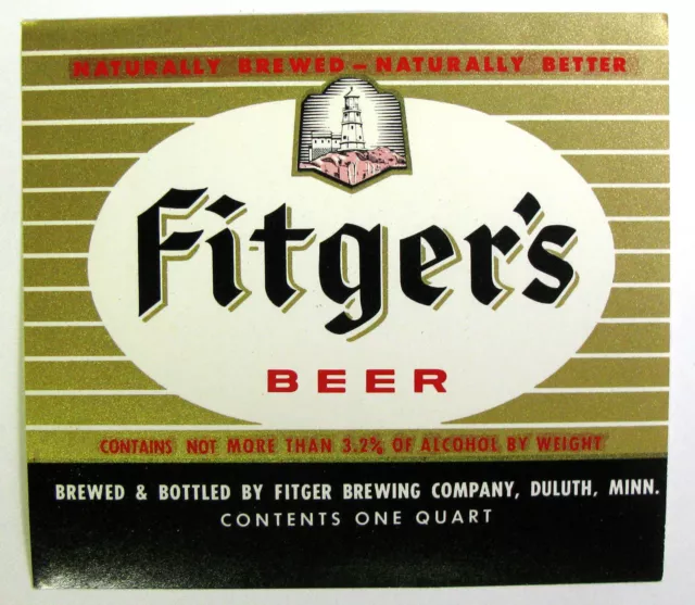 Fitger Brewing Co FITGER'S BEER label MN 32oz Black Stripe -  Not more than 3.2%