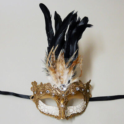 Masquerade Mask Feather Gold Lace Venetian Mardi Gras Masks for Women