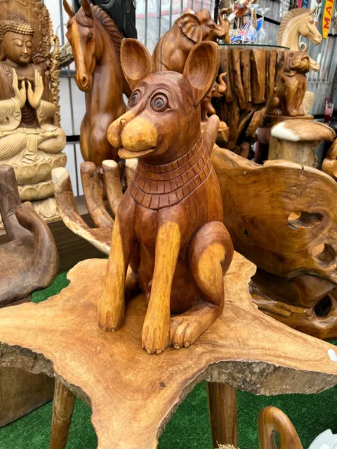 Quality Hand Made Carved Wooden Figure FUNNY DOG 50 cm Brown Colour Home Decor