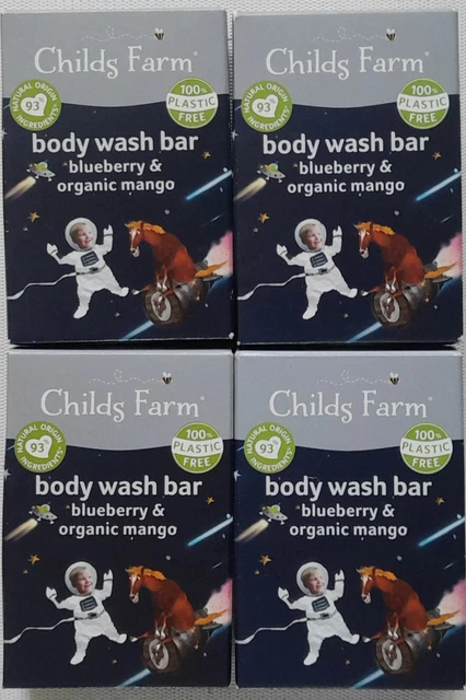 4 X CHILDS FARM BLUEBERRY & ORGANIC MANGO BODY WASH BARS. 60g EACH. BRAND NEW