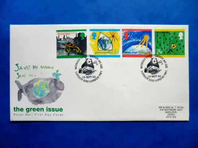 1992 The Green Issue Royal Mail First Day Cover - London Zoo Elephant