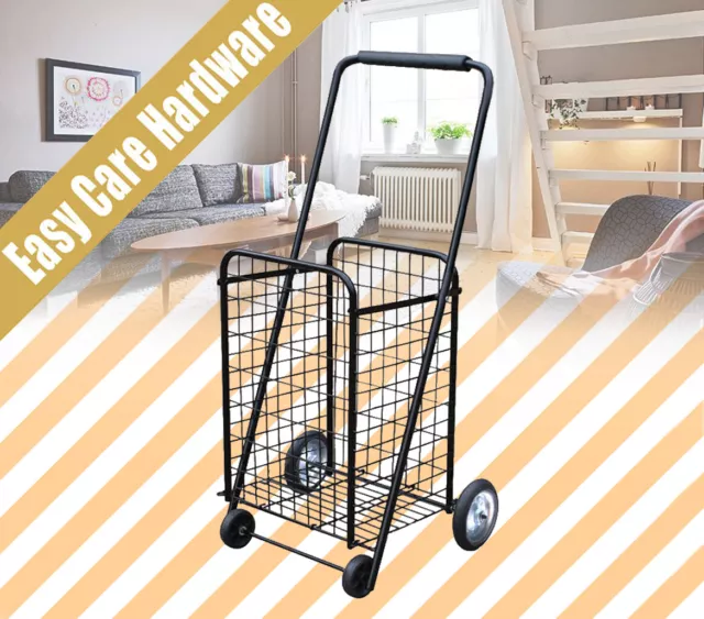 Metal Shopping Trolley Foldable 4 Wheels Basket Portable Grocery Cart 20kg