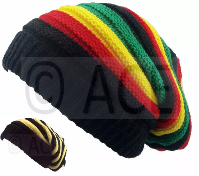 Bob Marley Jamaican Slouch Stripey Reggae Headgear Baggy Cap Rasta Beanie Hat