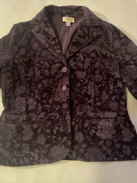 Talbots Blazer Jacket Women's 12 Purple Velvet  Embossed  Floral Button Career