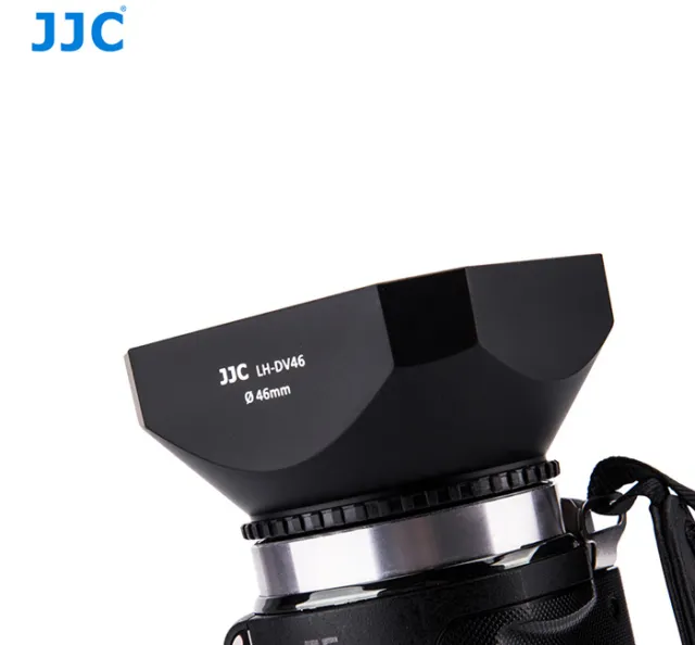 JJC LH-DV46B 46mm Screw-in DV Camcorder Square Lens Hood with Cap & Strap Black