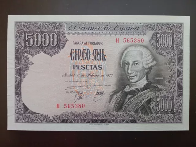 Billete de 5000 pesetas 1976. Calidad SC-.