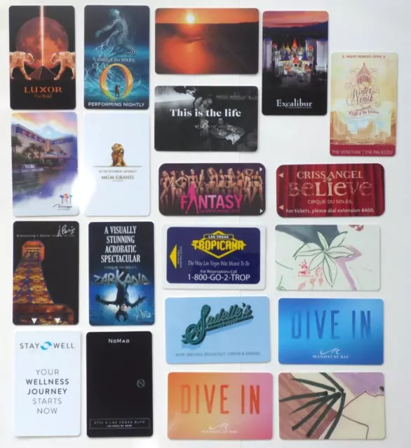 Las Vegas Room Key Card LOT of 20 Casino Hotel Bellagio, Mirage, Venetian, Luxor