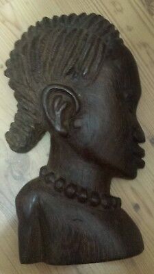 Antique Vintage Hand crafted Carved Wooden African Face Bust Dark wood Sculpture