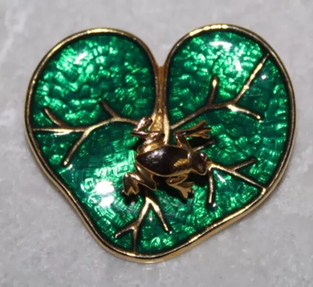 Vintage FROG & LEAF Trembler Pin GREEN & GOLD TONE lot k