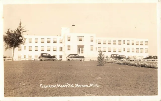 General Hospital Alpena Michigan 1940s Real Photo Postcard RPPC Cars