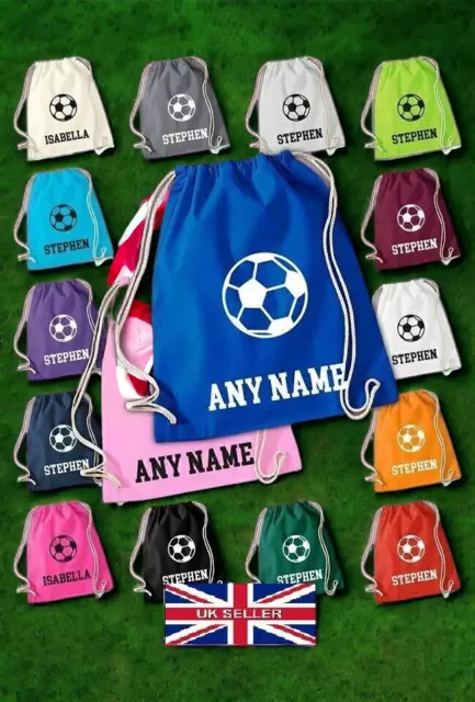 Personalised Name FOOTBALL Drawstring Bag School Club PE Custom Name Sport UK