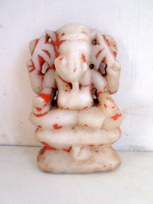 1850's Antique Old Italian Marble Hand Carved Hindu God Ganesha Figure Statue