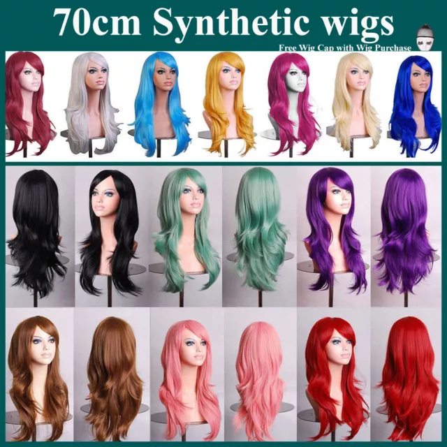 Womens 70cm Long Wavy Curly Hair Synthetic Cosplay Full Wig Wigs Party