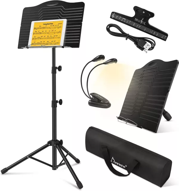 🎼Donner Portable Metal Sheet Music Book Stand Set With Reading Light /Bag