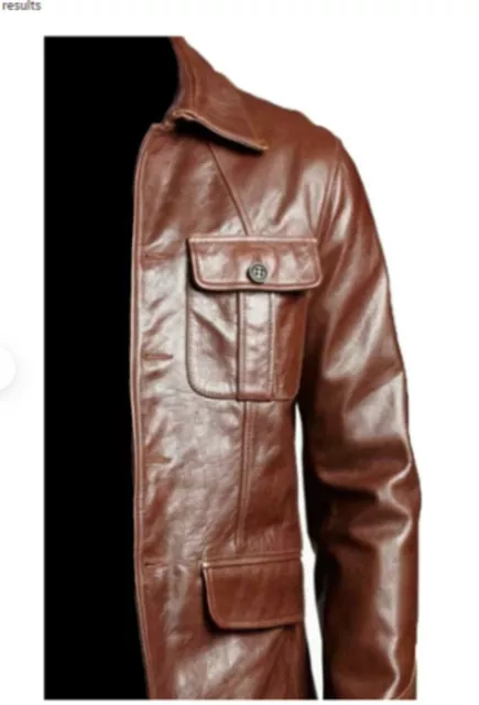 Men Casual Brown Blazer Coat Party Waear Fashionable Genuine Leather Jacket Gift 3