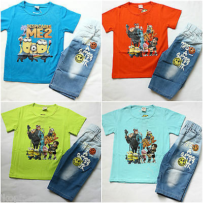 Boys Despicable Me Minions Casual Short Sleeves Cotton T Shirt Top Shorts 2-6 yr