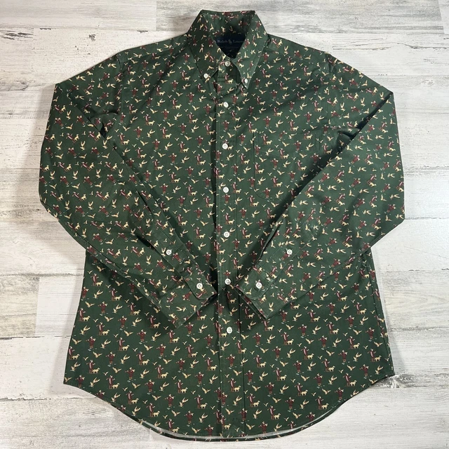 VTG Polo Ralph Lauren Mens Custom Fit Duck Hunter Green Button Shirt Size Medium