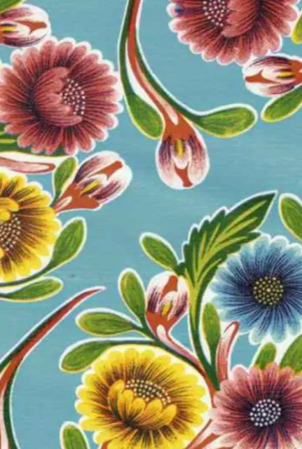 Oilcloth Fabric Beautiful Blooms Light Blue Pattern Sold in Yard or Bolt