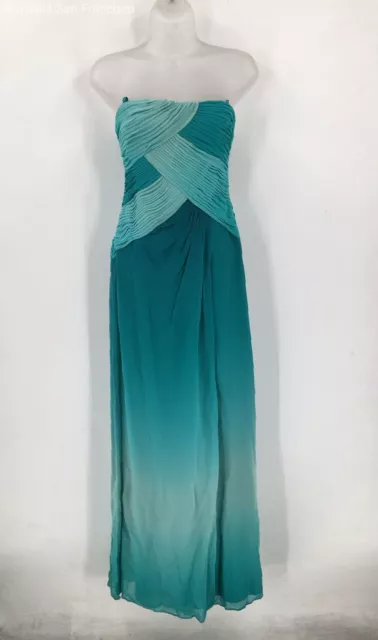 BCBGMAXAZRIA Womens Green Silk Ruched Strapless Back Zip Maxi Dress Size 04